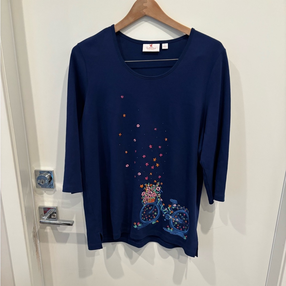 New without tag Quaker factory blue top with beautiful sequined and embroidered